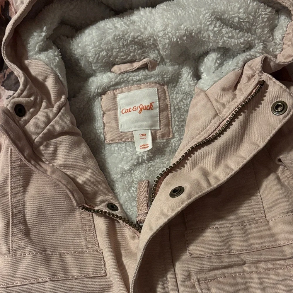 Cat & Jack Baby Girls Light Pink Hooded Puffer Jacket Size 12 Month